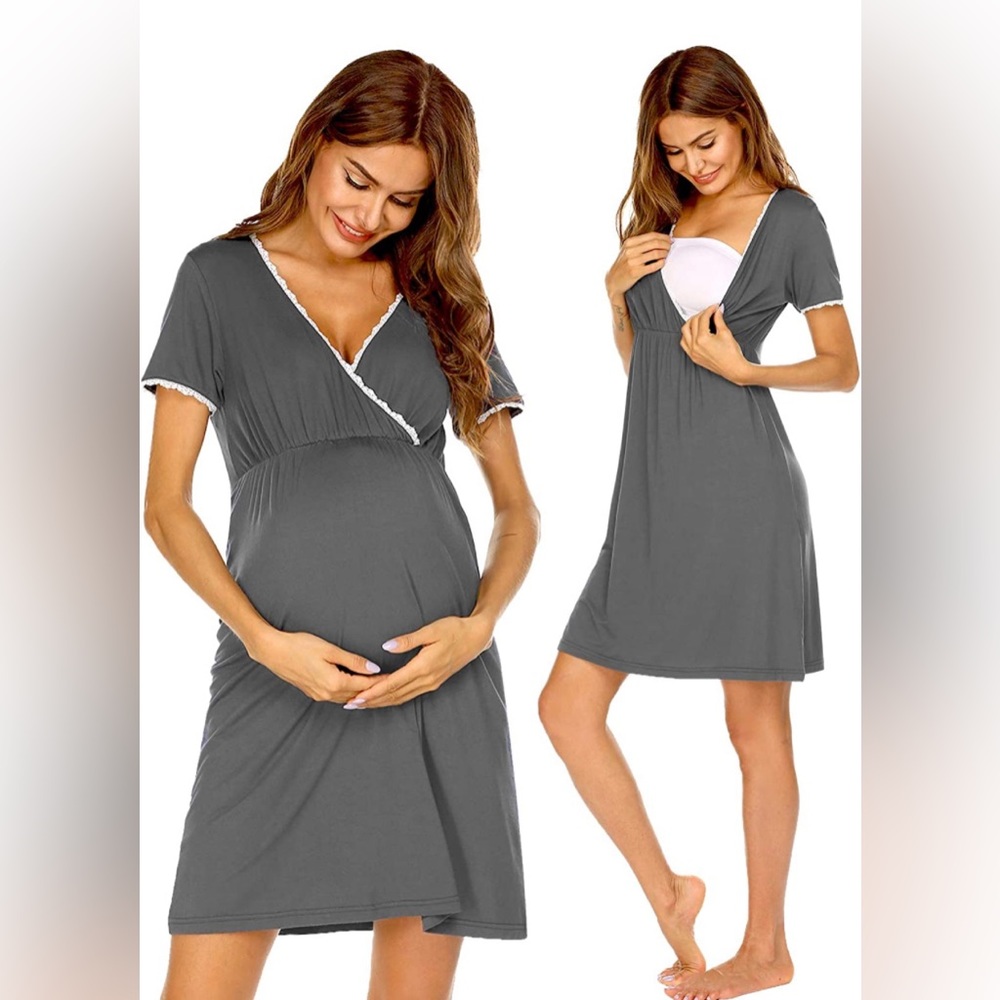 Ekouaer | Grey | Maternity/Nursing-Friendly Nightgown